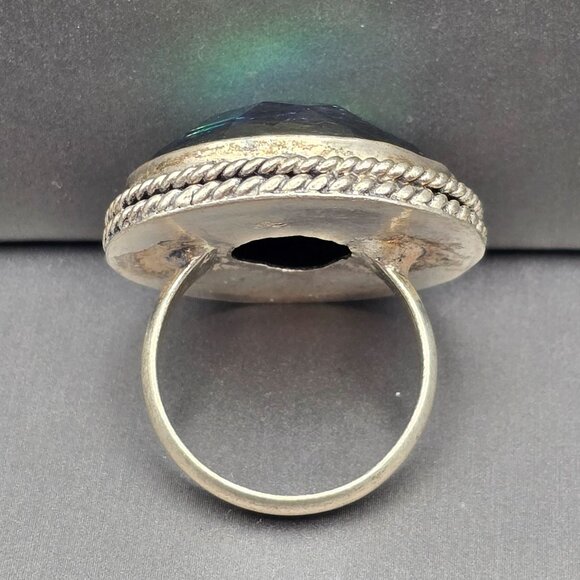 925 Sterling Silver Plated Glass Opal Ring Size 9.5 Bezel Setting Fine Jewelry - Picture 3 of 13